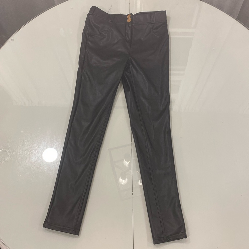 Never Worn Faux Leather Black Pants. Scrunched Butt